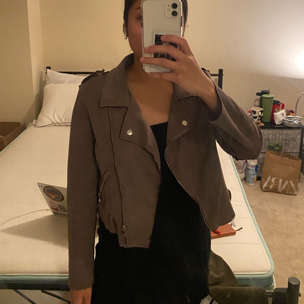 Taupe ‘suede’ moto jacket